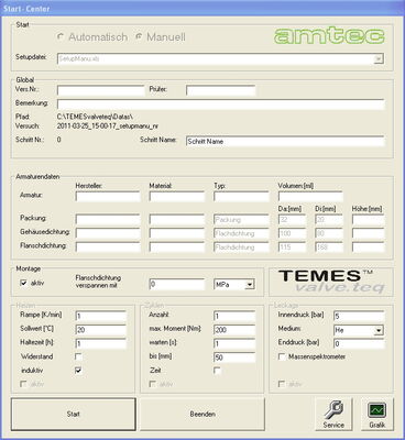 Startcenter der TEMES valve.teq Software