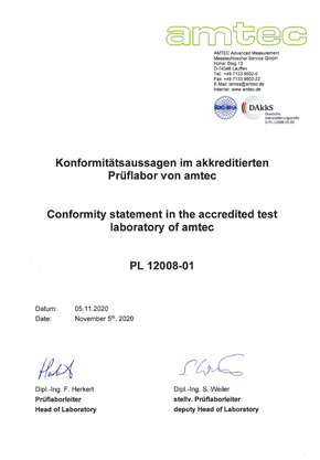 Konformitätserklärung Im Prüflabor von amtec in neuem Fenster öffnen