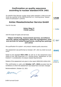 KTA 1401 VGB Certificate AMTEC in neuem Fenster öffnen